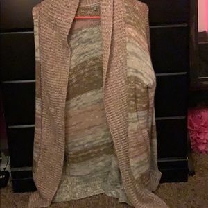 light pink with brown and grey tone cardigan